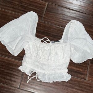 Zara White Puff Sleeve Blouse